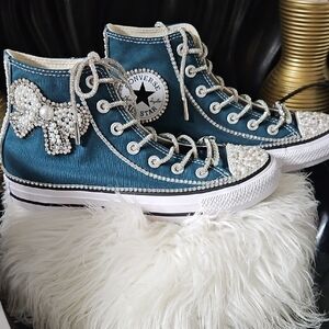 Converse Women's Teal High-Top Sneakers with Pearl Accents